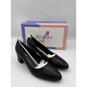 Reitoye Women's Black Chunky Heel Pumps Round Toe Dress Shoes Size 9.5 New